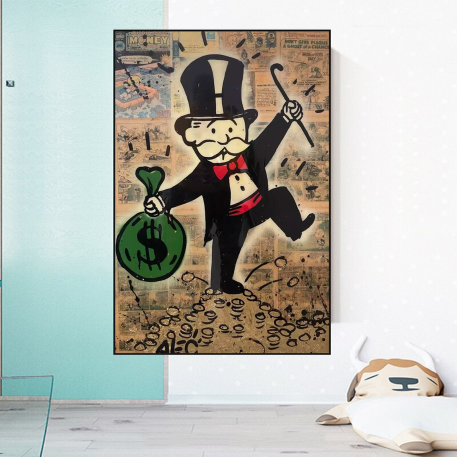 Mr Monopoly Canvas Wall Art - Money Bags-MinimalisticDecor.com