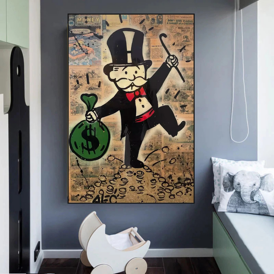 Mr Monopoly Canvas Wall Art - Money Bags-MinimalisticDecor.com
