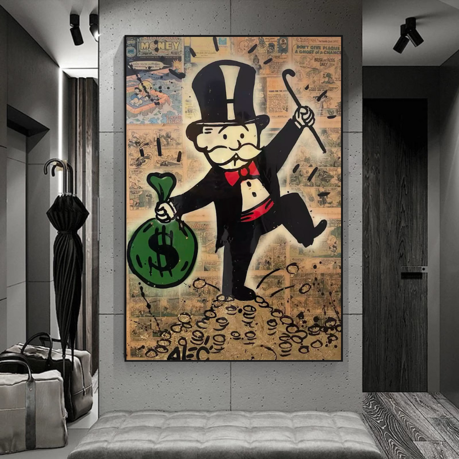 Mr Monopoly Canvas Wall Art - Money Bags-MinimalisticDecor.com