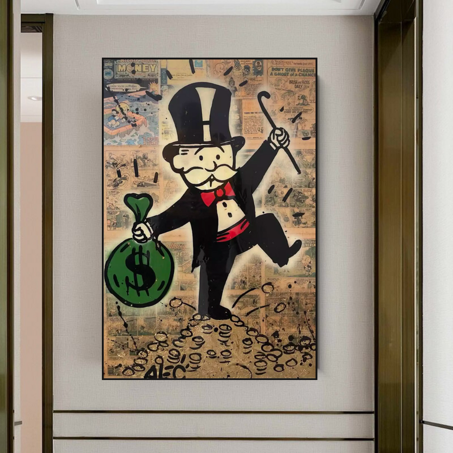 Mr Monopoly Canvas Wall Art - Money Bags-MinimalisticDecor.com