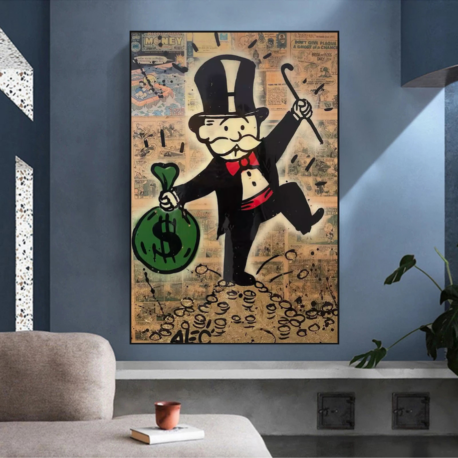Mr Monopoly Canvas Wall Art - Money Bags-MinimalisticDecor.com