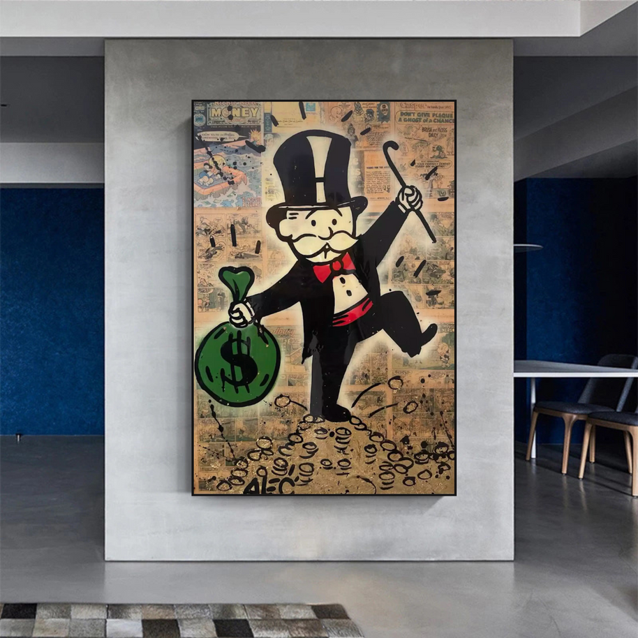 Mr Monopoly Canvas Wall Art - Money Bags-MinimalisticDecor.com