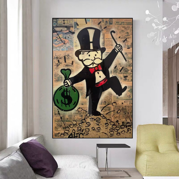 Mr Monopoly Canvas Wall Art - Money Bags-MinimalisticDecor.com