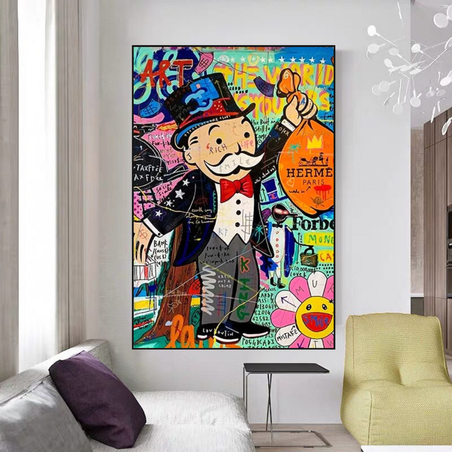 Mr Monopoly Money Bag Wall Art-MinimalisticDecor.com