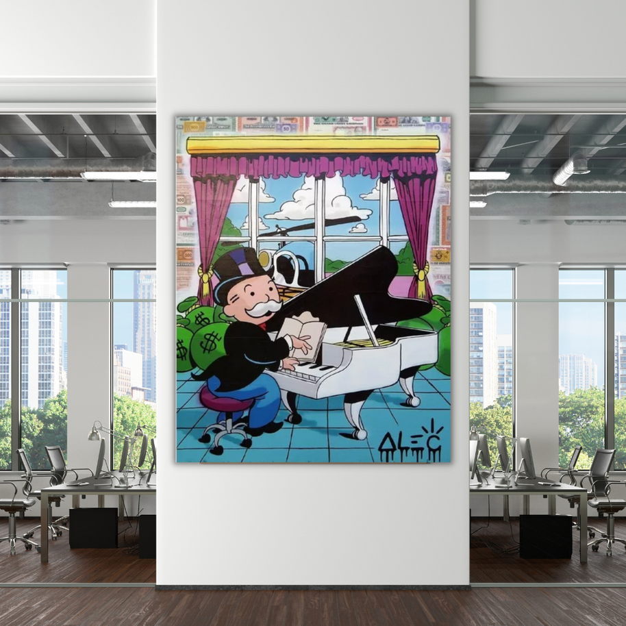 Mr Monopoly Playing Piano Canvas Wall Art-MinimalisticDecor.com