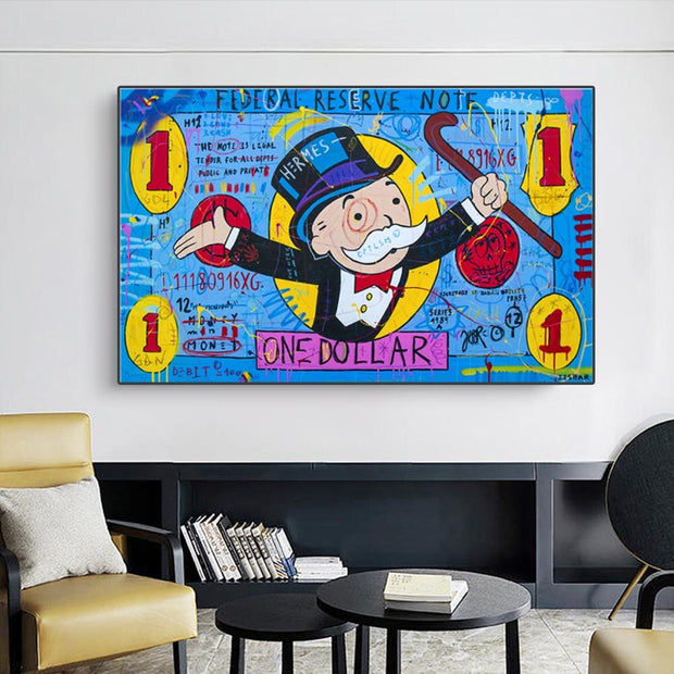 Mr Monopoly Wall Art - One Dollar Money Art-MinimalisticDecor.com