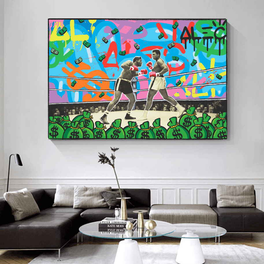 Muhammad Ali Boxing King in the Ring by Alec Canvas Wall Art-MinimalisticDecor.com