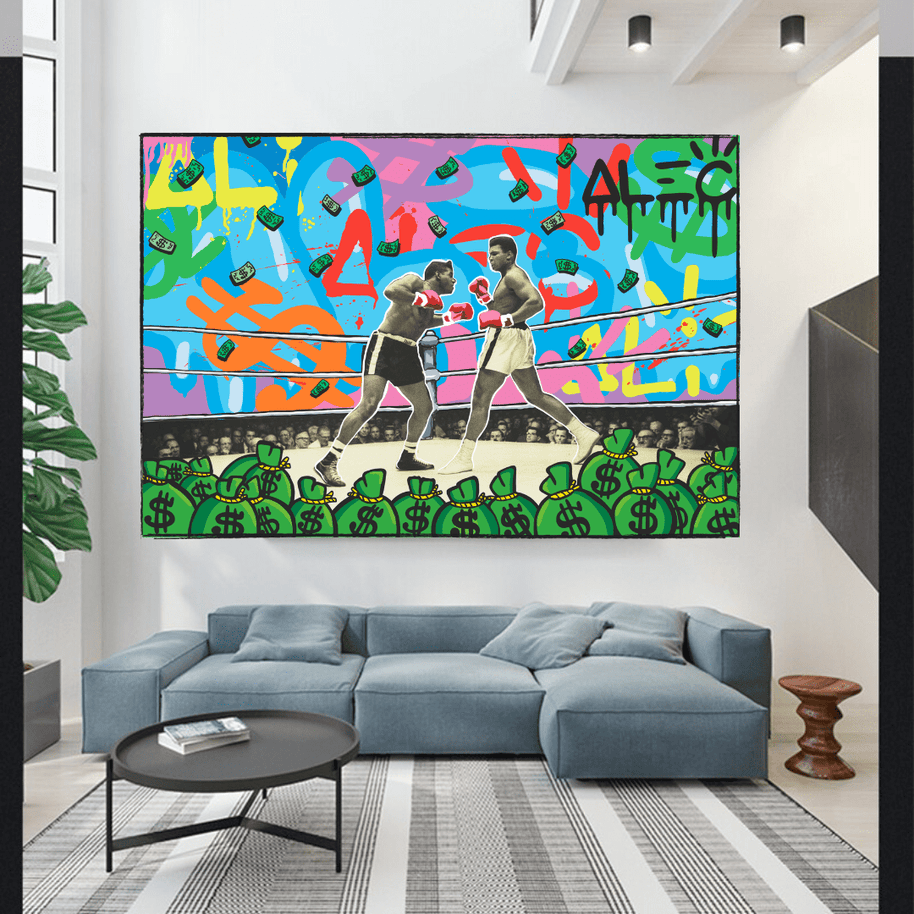 Muhammad Ali Boxing King in the Ring by Alec Canvas Wall Art-MinimalisticDecor.com