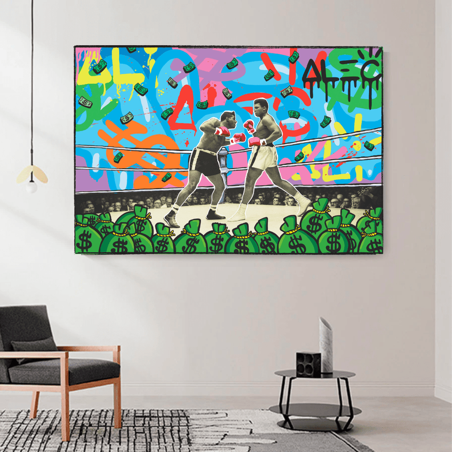 Muhammad Ali Boxing King in the Ring by Alec Canvas Wall Art-MinimalisticDecor.com