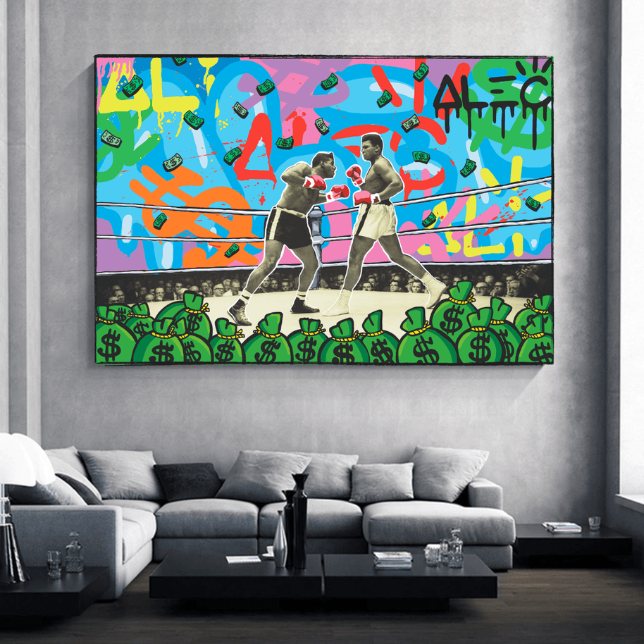 Muhammad Ali Boxing King in the Ring by Alec Canvas Wall Art-MinimalisticDecor.com