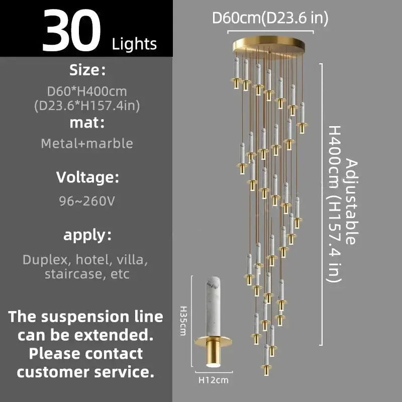 Natural Marble Long Pendant Staircase Chandelier – LED Suspension Light-MinimalisticDecor.com