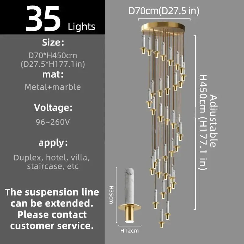 Natural Marble Long Pendant Staircase Chandelier – LED Suspension Light-MinimalisticDecor.com