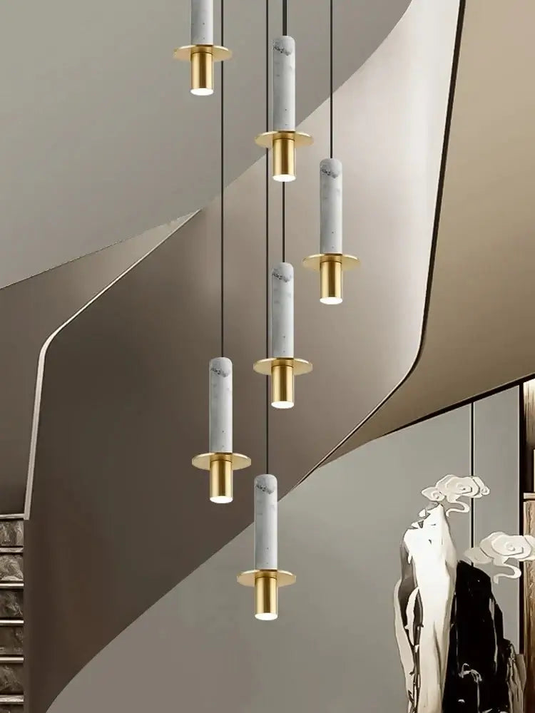 Natural Marble Long Pendant Staircase Chandelier – LED Suspension Light-MinimalisticDecor.com