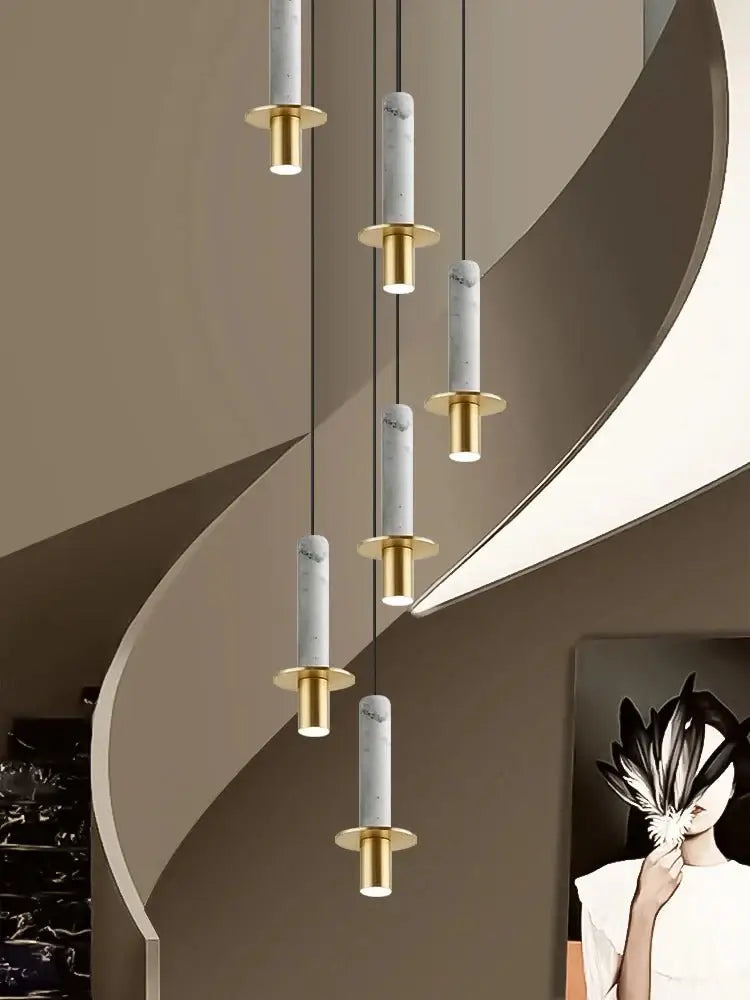 Natural Marble Long Pendant Staircase Chandelier – LED Suspension Light-MinimalisticDecor.com