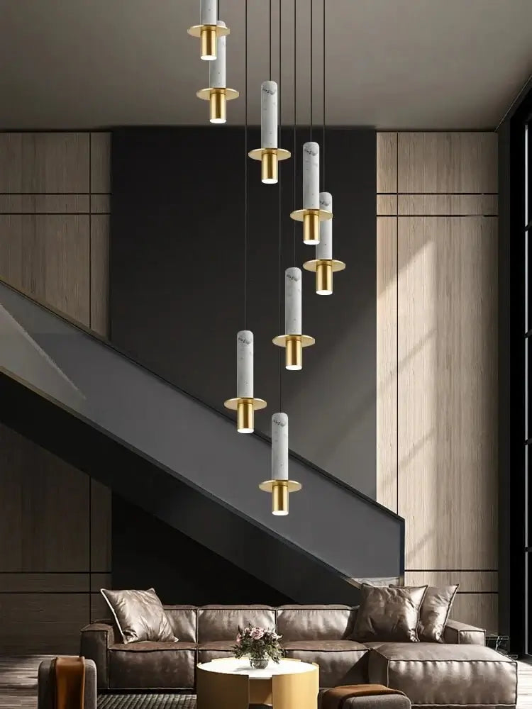 Natural Marble Long Pendant Staircase Chandelier – LED Suspension Light-MinimalisticDecor.com