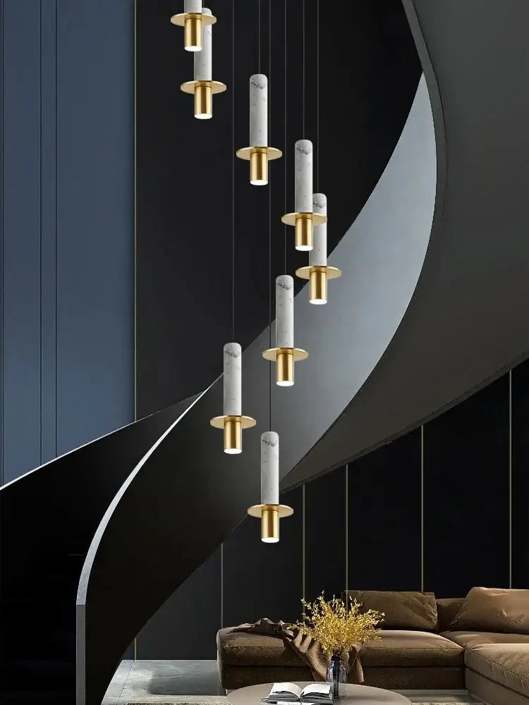 Natural Marble Long Pendant Staircase Chandelier – LED Suspension Light-MinimalisticDecor.com