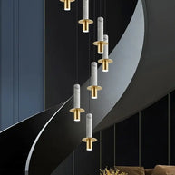 Natural Marble Long Pendant Staircase Chandelier – LED Suspension Light-MinimalisticDecor.com