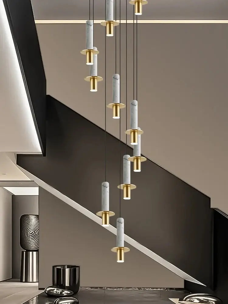Natural Marble Long Pendant Staircase Chandelier – LED Suspension Light-MinimalisticDecor.com
