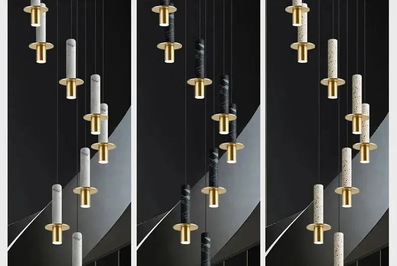 Natural Marble Long Pendant Staircase Chandelier – LED Suspension Light-MinimalisticDecor.com