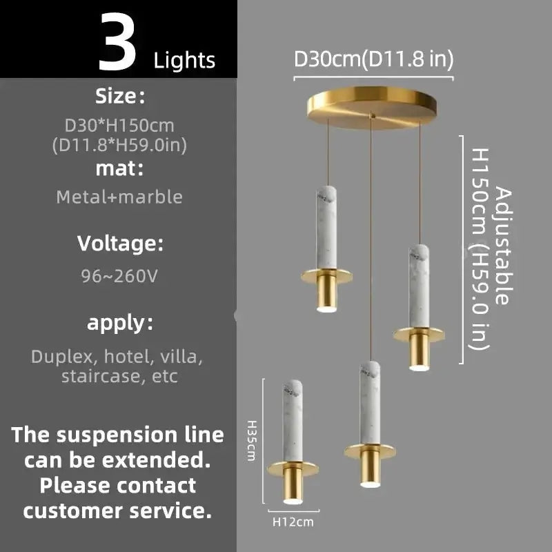 Natural Marble Long Pendant Staircase Chandelier – LED Suspension Light-MinimalisticDecor.com