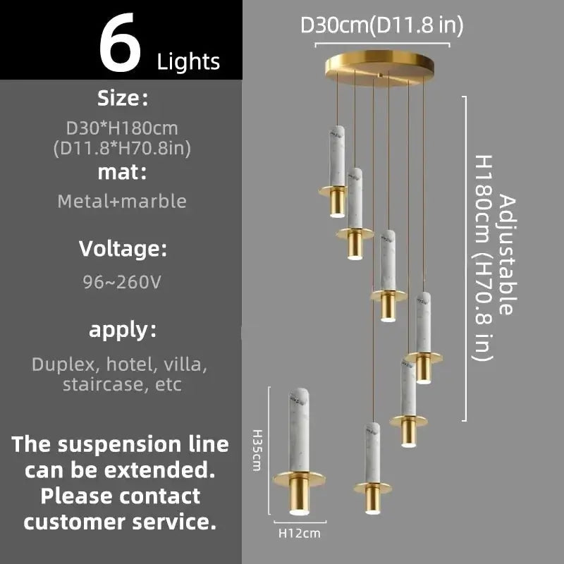 Natural Marble Long Pendant Staircase Chandelier – LED Suspension Light-MinimalisticDecor.com