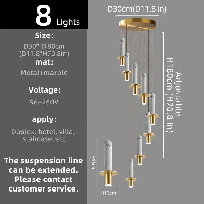 Natural Marble Long Pendant Staircase Chandelier – LED Suspension Light-MinimalisticDecor.com