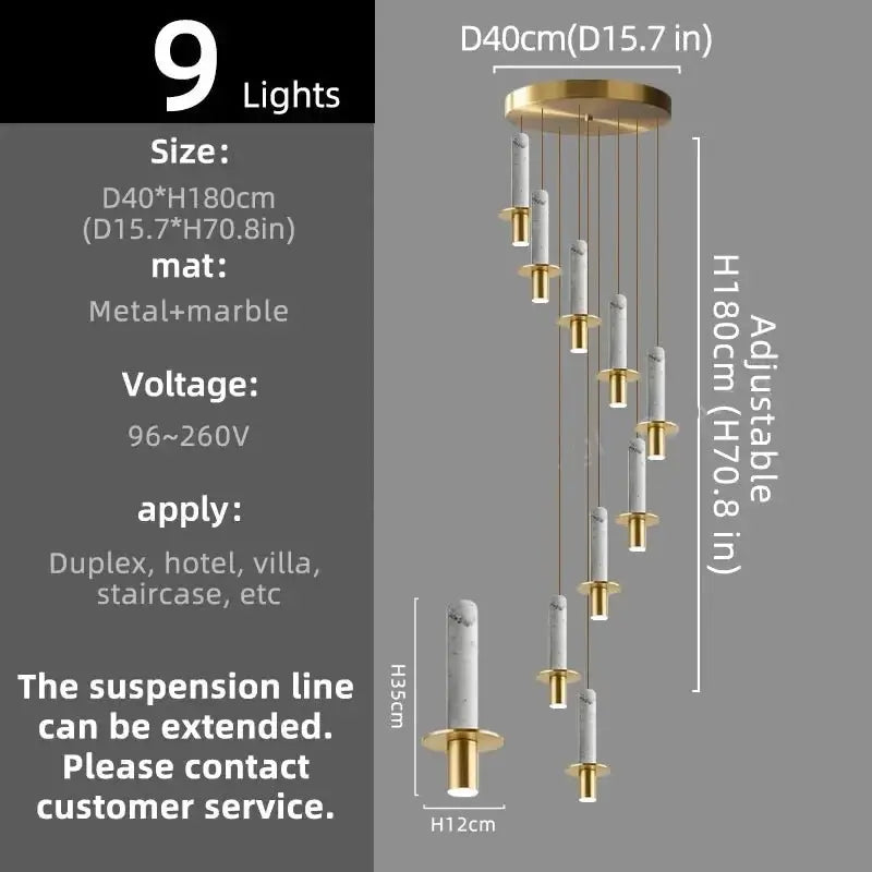 Natural Marble Long Pendant Staircase Chandelier – LED Suspension Light-MinimalisticDecor.com
