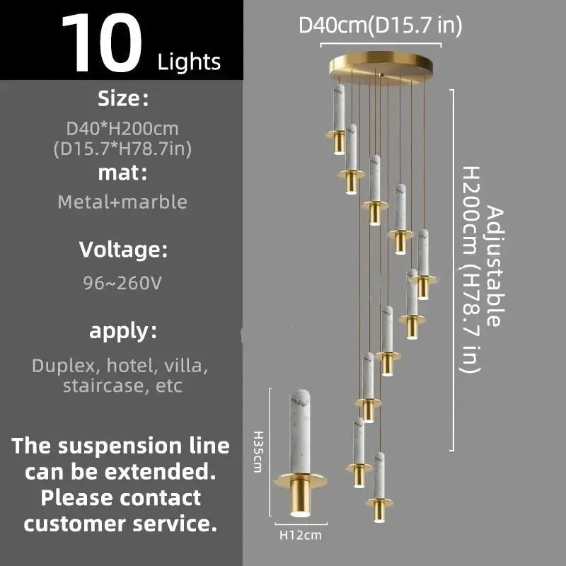 Natural Marble Long Pendant Staircase Chandelier – LED Suspension Light-MinimalisticDecor.com
