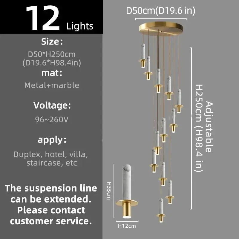 Natural Marble Long Pendant Staircase Chandelier – LED Suspension Light-MinimalisticDecor.com