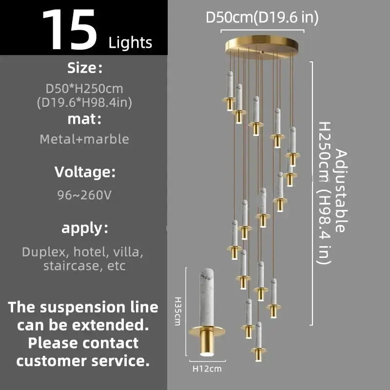 Natural Marble Long Pendant Staircase Chandelier – LED Suspension Light-MinimalisticDecor.com