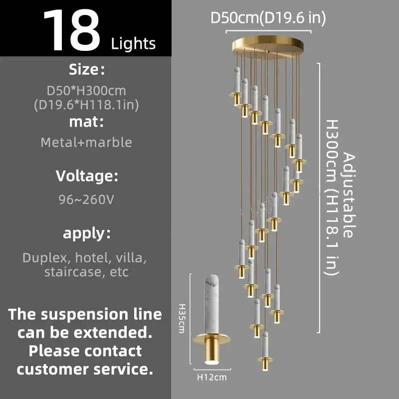 Natural Marble Long Pendant Staircase Chandelier – LED Suspension Light-MinimalisticDecor.com
