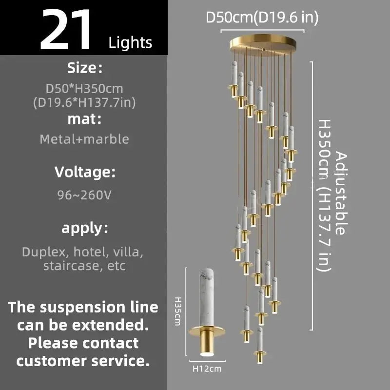Natural Marble Long Pendant Staircase Chandelier – LED Suspension Light-MinimalisticDecor.com