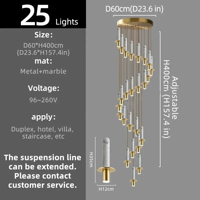 Natural Marble Long Pendant Staircase Chandelier – LED Suspension Light-MinimalisticDecor.com