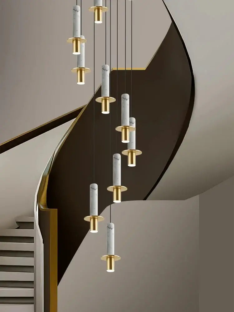 Natural Marble Long Pendant Staircase Chandelier – LED Suspension Light-MinimalisticDecor.com