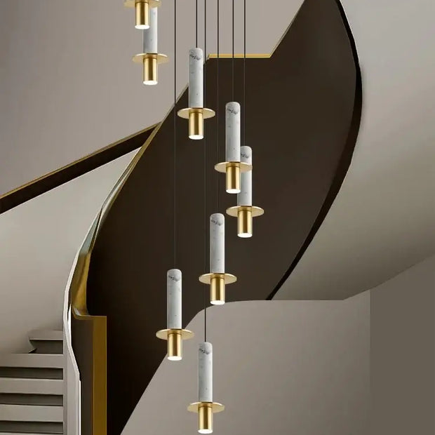 Natural Marble Long Pendant Staircase Chandelier – LED Suspension Light-MinimalisticDecor.com