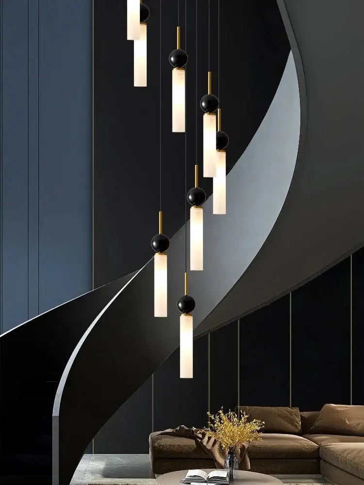 Natural Marble Pendant Chandelier – Modern Staircase Lighting-MinimalisticDecor.com