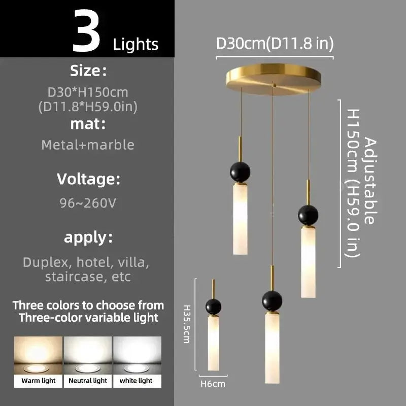 Natural Marble Pendant Chandelier – Modern Staircase Lighting-MinimalisticDecor.com