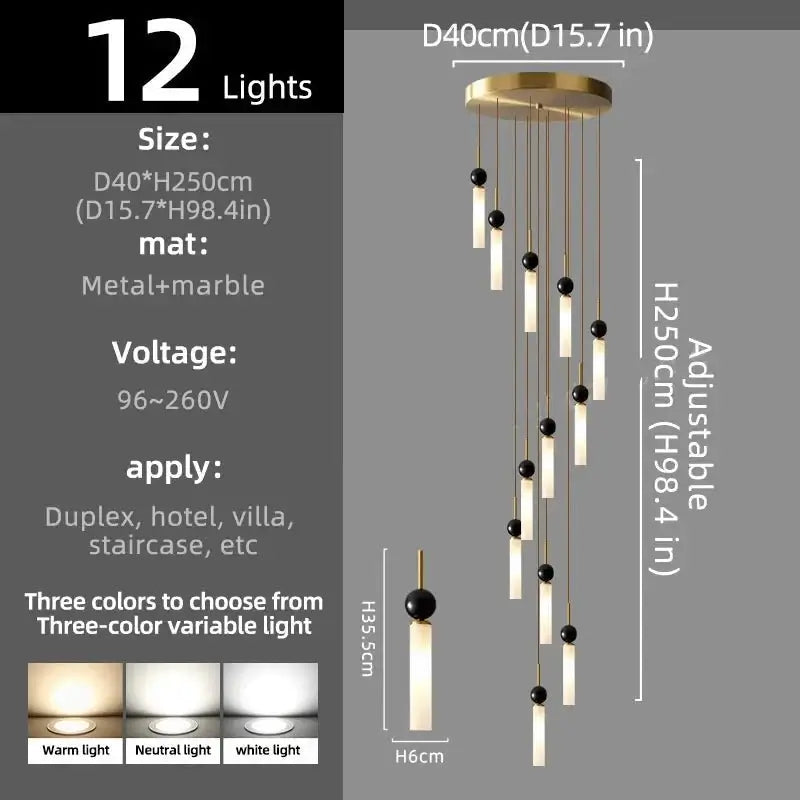 Natural Marble Pendant Chandelier – Modern Staircase Lighting-MinimalisticDecor.com