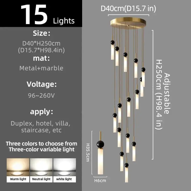 Natural Marble Pendant Chandelier – Modern Staircase Lighting-MinimalisticDecor.com