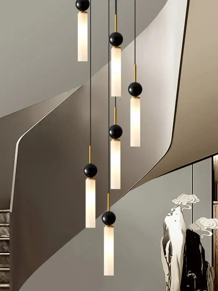 Natural Marble Pendant Chandelier – Modern Staircase Lighting-MinimalisticDecor.com
