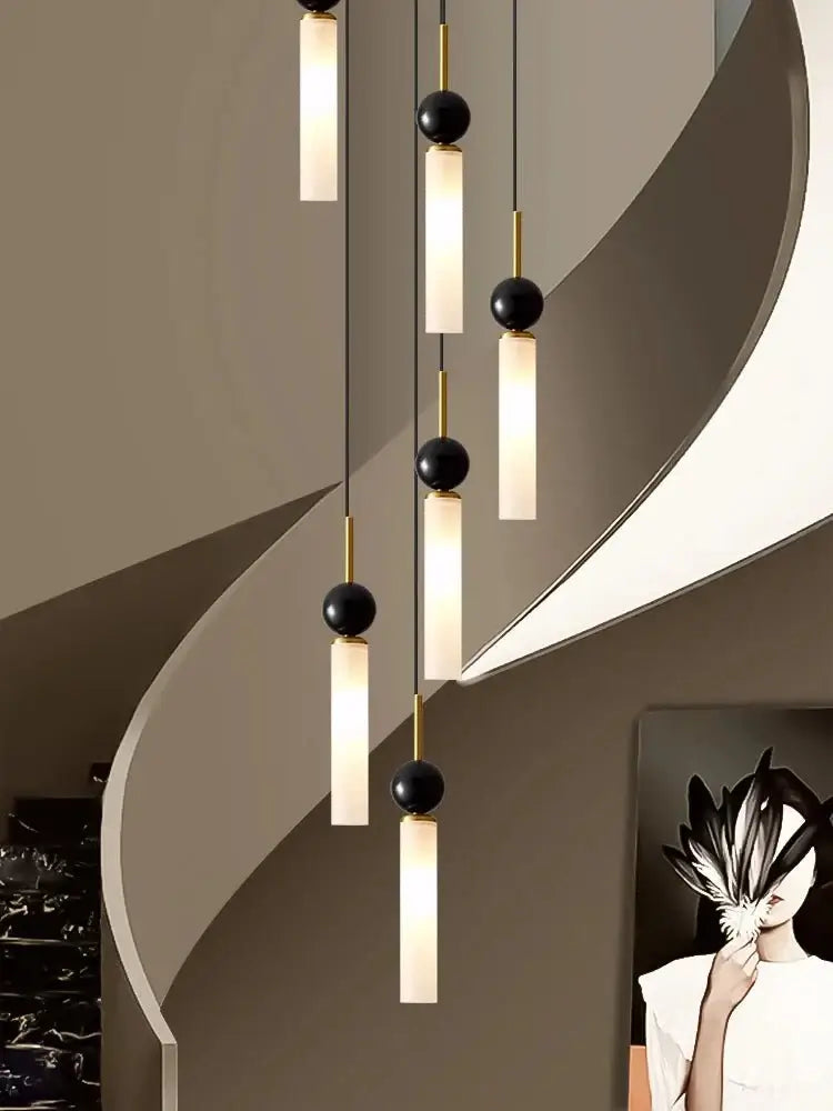 Natural Marble Pendant Chandelier – Modern Staircase Lighting-MinimalisticDecor.com