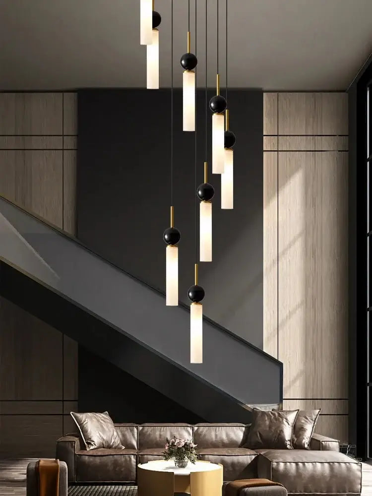 Natural Marble Pendant Chandelier – Modern Staircase Lighting-MinimalisticDecor.com