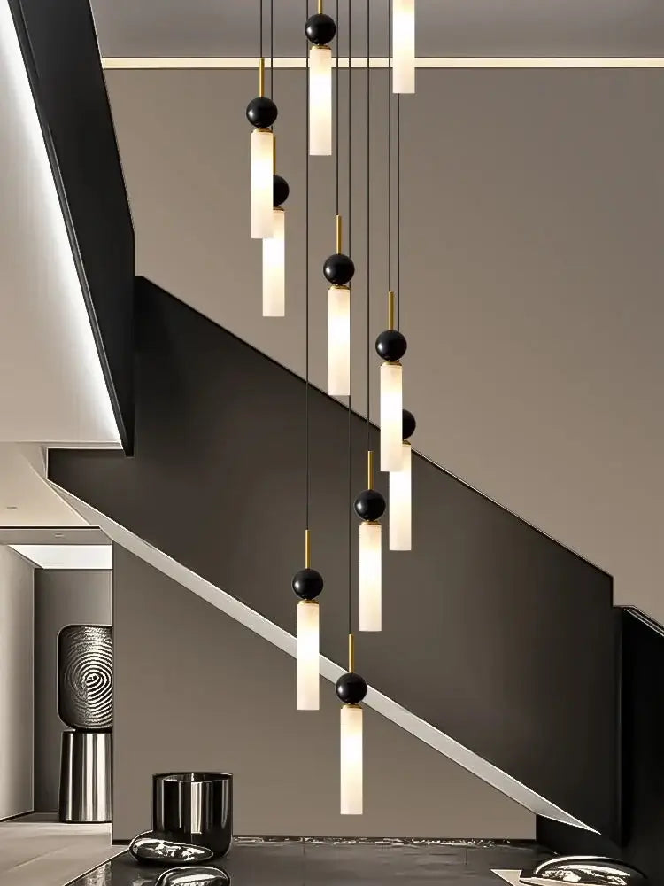 Natural Marble Pendant Chandelier – Modern Staircase Lighting-MinimalisticDecor.com
