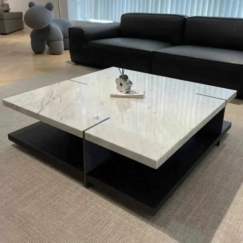 Natural Marble & Wood Coffee Table-MinimalisticDecor.com