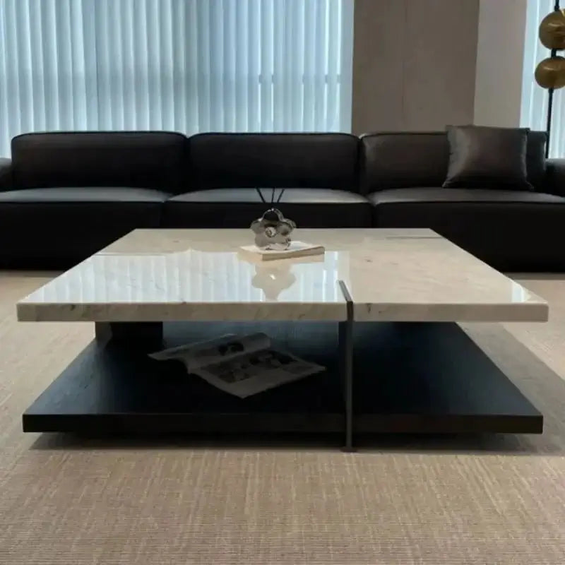 Natural Marble & Wood Coffee Table-MinimalisticDecor.com