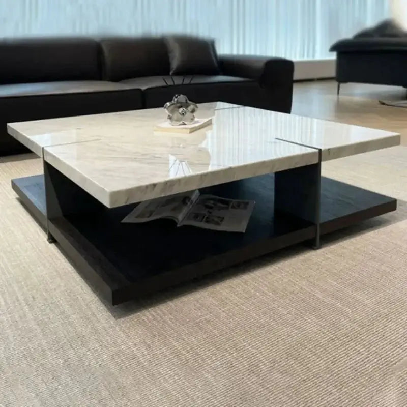 Natural Marble & Wood Coffee Table-MinimalisticDecor.com