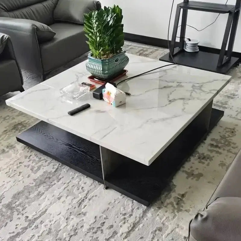 Natural Marble & Wood Coffee Table-MinimalisticDecor.com
