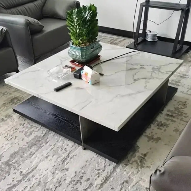 Natural Marble & Wood Coffee Table-MinimalisticDecor.com