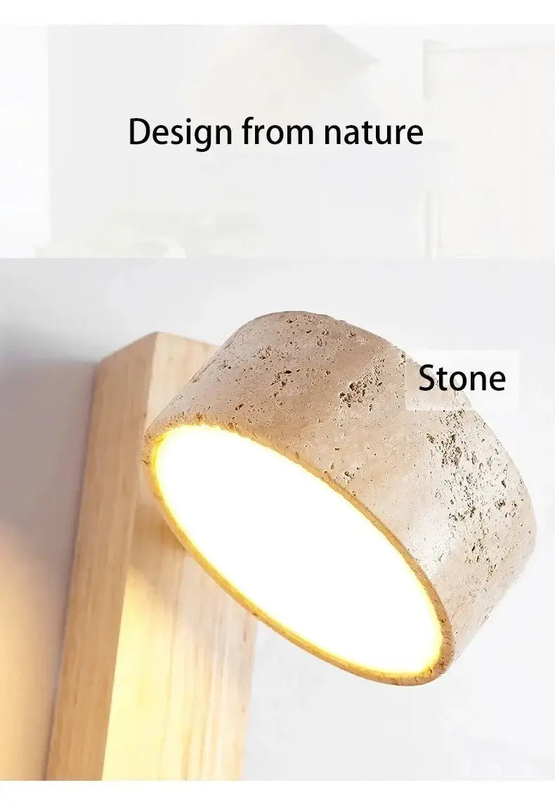 Natural Stone and Wood Wall Light – Rotatable Sconce with Knob Switch, Wall Mounted-MinimalisticDecor.com