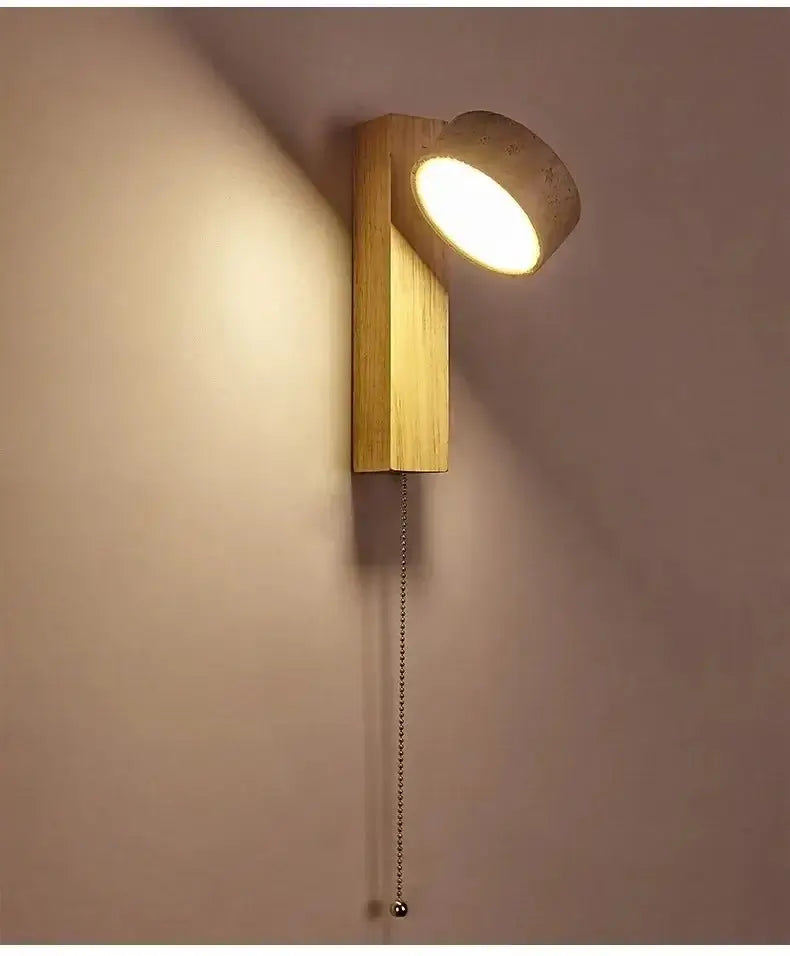 Natural Stone and Wood Wall Light – Rotatable Sconce with Knob Switch, Wall Mounted-MinimalisticDecor.com